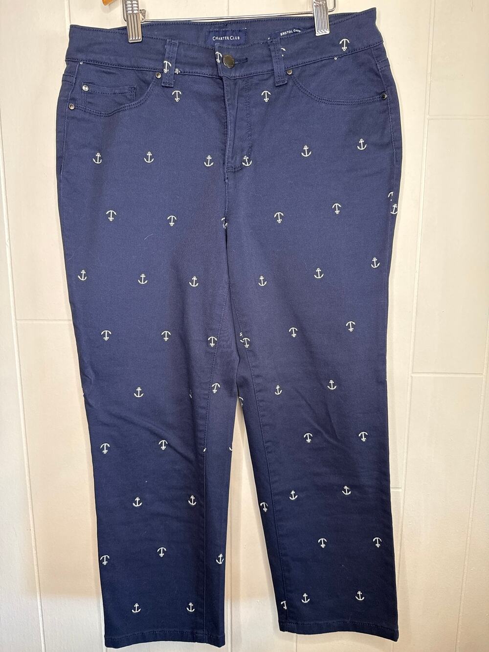 Charter Club Bristol Capri anchor embroidered pants size 6 yacht rock